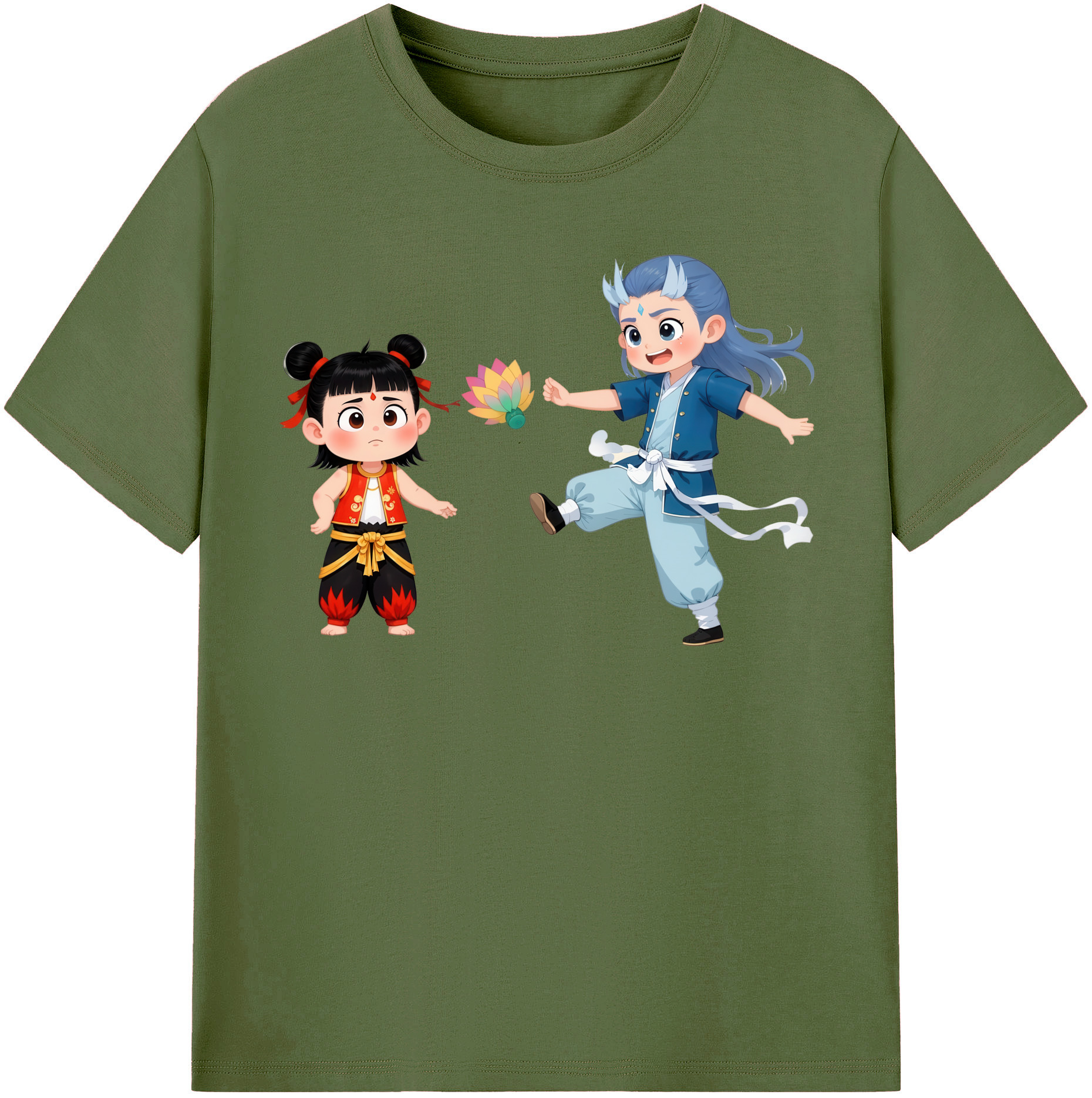 （画像用） Ne Zha 2 ナタ 魔童の大暴れ 綿100％半袖Tシャツ（フロントプリント）
